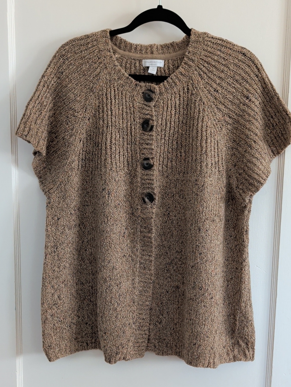 Charter Club Short-Sleeve Button Cardigan Sweater - Taupe Brown